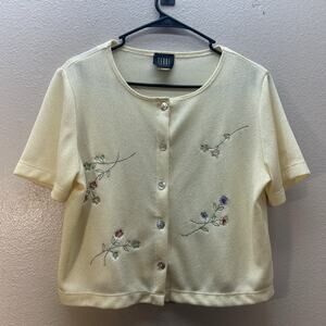 VTG Teddy 90s Cottagecore‎ Floral Embroidered Short Sleeve Pearl Button Cardigan